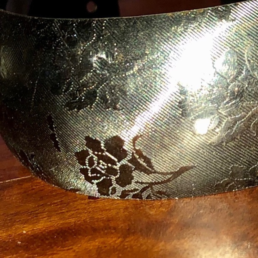 Vintage Etched Rose Floral Wide Metal Cuff Bracelet - Picture 8 of 14